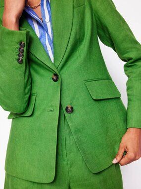 BODEN Stamford Linen Blazer, Size 10, Iguana Green